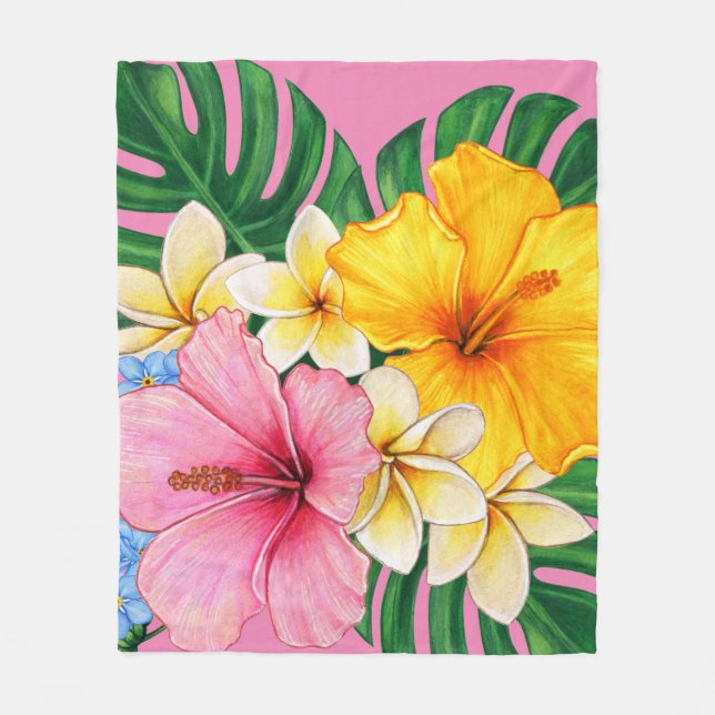 Bright big flowers  fleece blanket (Front)