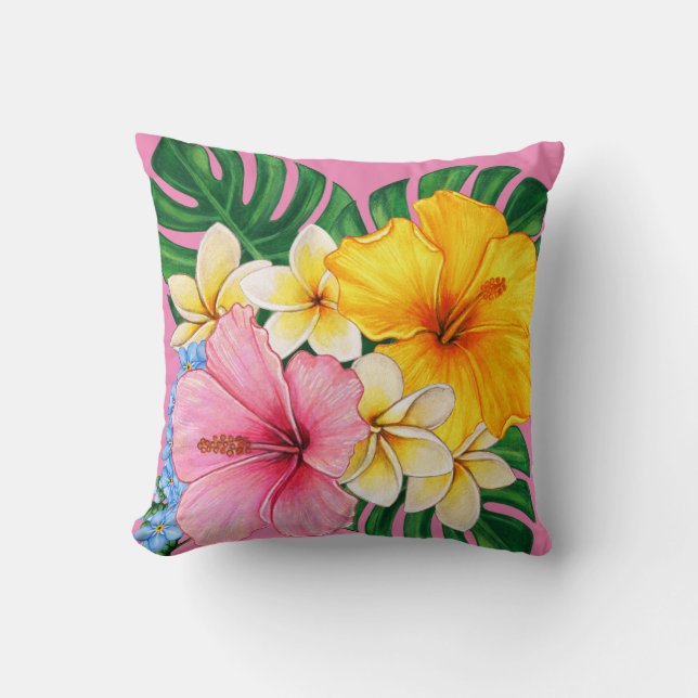 Bright big flowers  throw pillow (Front)