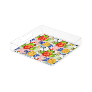 Bright bird doodle design acrylic tray