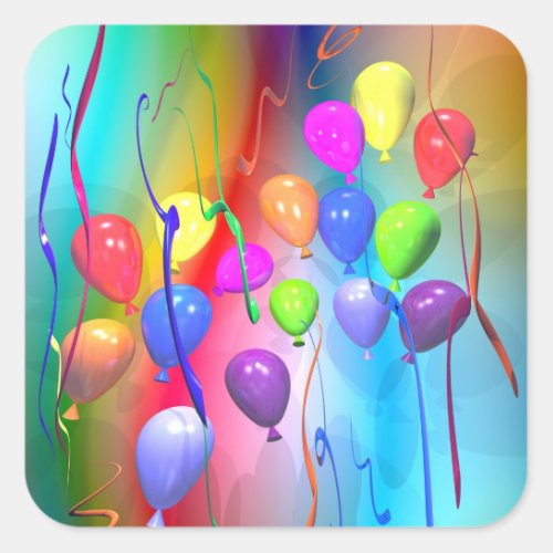 Bright Birthday Balloons Square Sticker