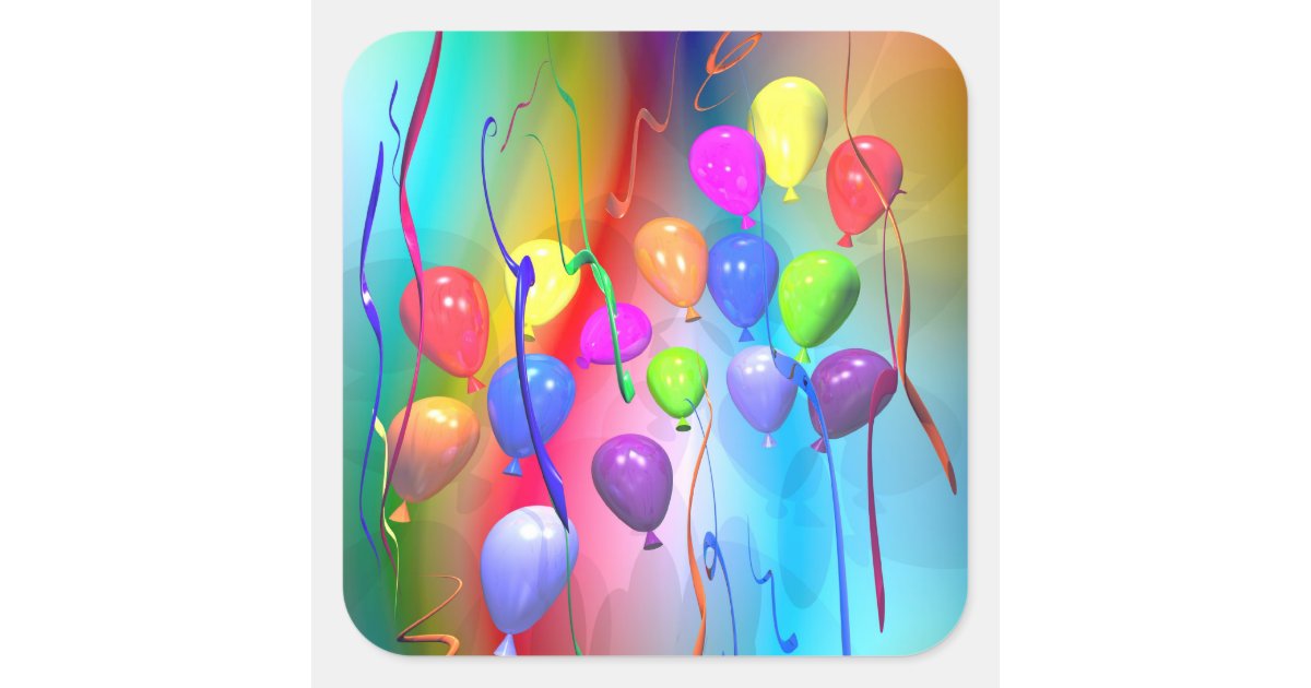 Bright Birthday Balloons Square Sticker | Zazzle