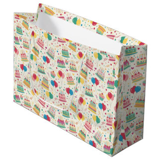 Bright Birthday Cakes and Balloons Wrapping Paper Large Gift Bag