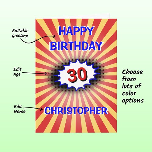 Bright birthday custom name and age retro card