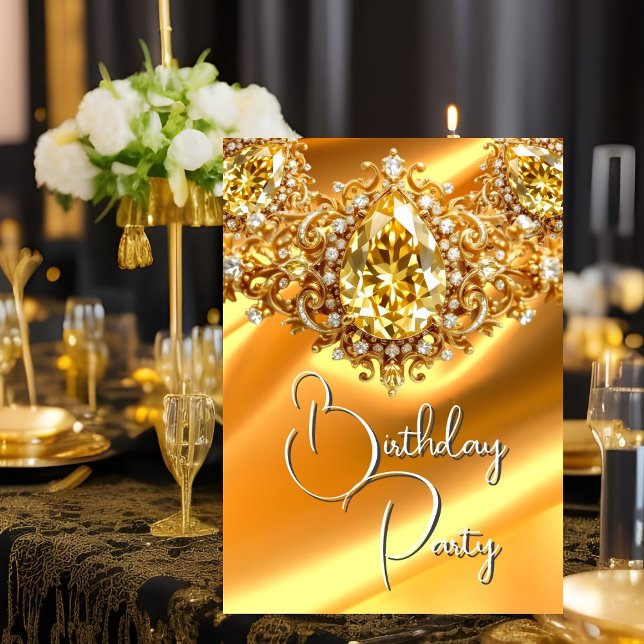 Bright Birthday Party Silk Yellow jewel Gold Invitation (Creator Uploaded)