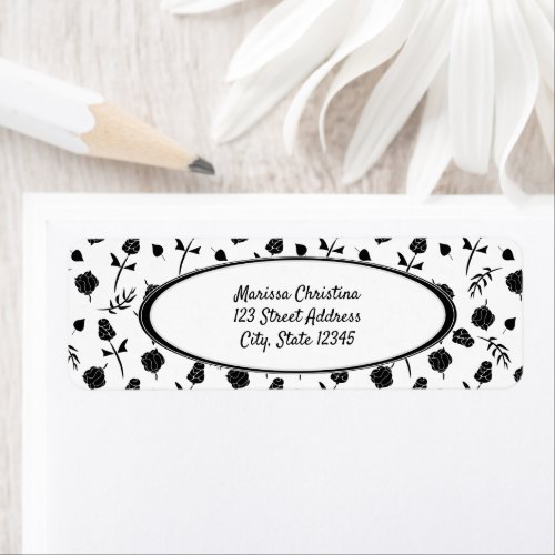 Bright Black and White Floral Pattern Label