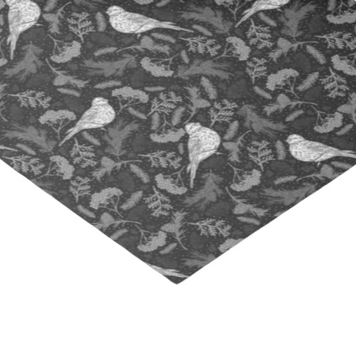 Bright Black and Winter White Birds Floral Pattern Tissue Paper