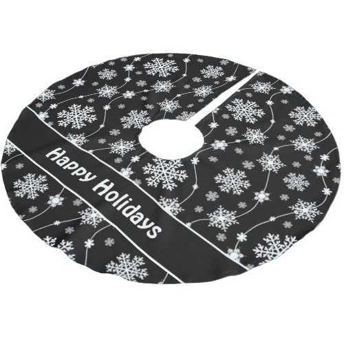 Bright Black and Winter White Snowflake Monogram Brushed Polyester Tree Skirt