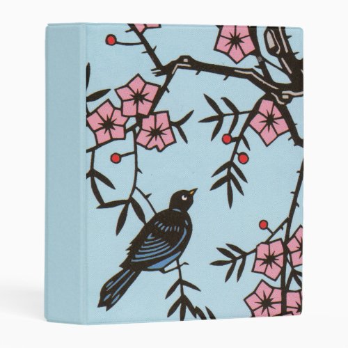 Bright Black Bird in Tree Abstract Cherry Blossoms Mini Binder