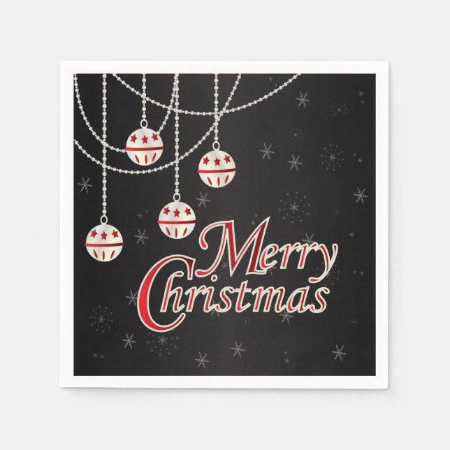 Bright Black, Red and White Merry Christmas Paper Napkins (Front)