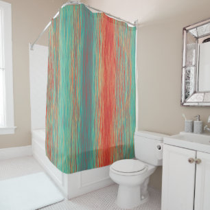Bright Blended Lines Red Orange Turquoise Shower Curtain