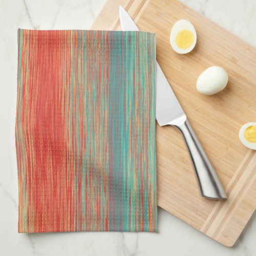 Bright Blended Stripe Line Red Turquoise Mauve  Kitchen Towel