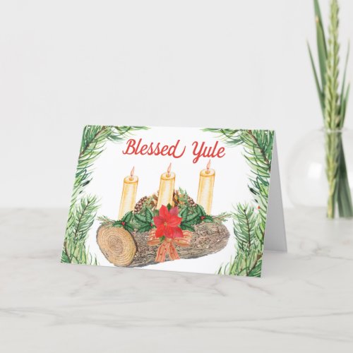 Bright Blessed Yule Log Pagan Wicca Holiday Card