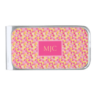 Bright Blobs “Pink Lemonade” Abstract Monogram Silver Finish Money Clip