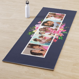Bright Blooms 5 Photo Collage Monogrammed Yoga Mat