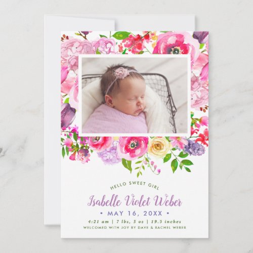 Bright Blooms Baby Girl Photo Birth Announcement