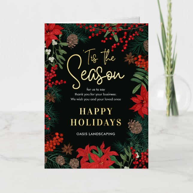 Bright Blooms FOIL Business Holiday Card (Front)