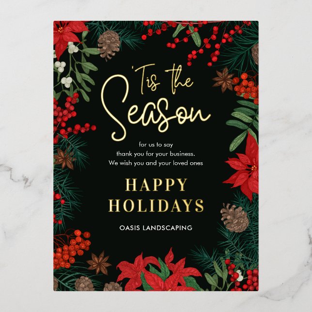 Bright Blooms FOIL Business Holiday Postcard (Front)