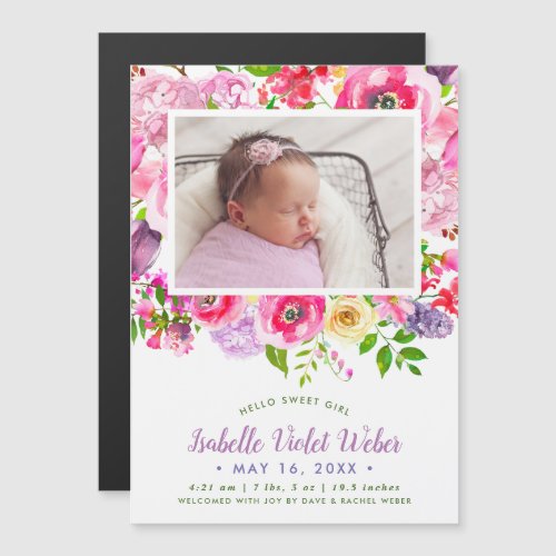 Bright Blooms Magnetic Photo Birth Announcement