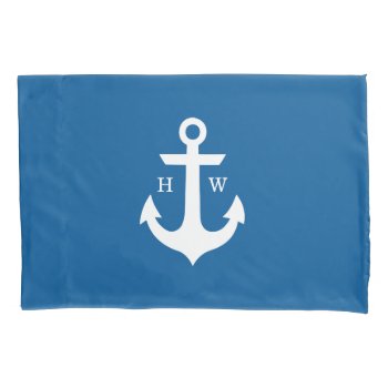Bright Blue 2-letter Anchor Monogram Pillowcase by heartlockedhome at Zazzle