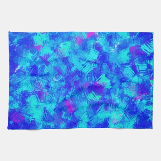 Bright Blue Abstract Brush Strokes Design Kitchen Towel (Horizontal)