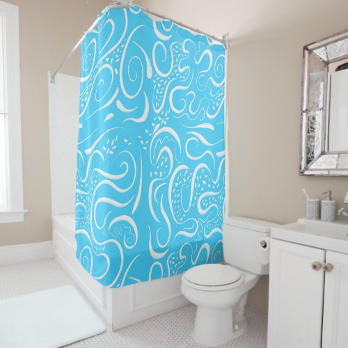 Bright Blue Abstract Swirls Pattern Shower Curtain