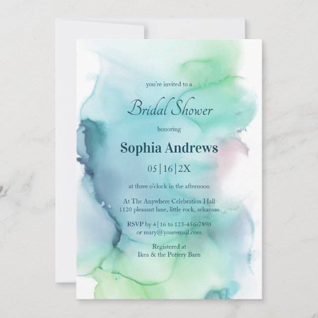 Bright Blue Abstract Watercolor Bridal Shower Invitation (Front)