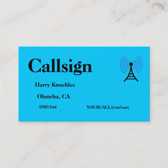 Bright Blue Amateur Radio Call Sign Business Card (Front)
