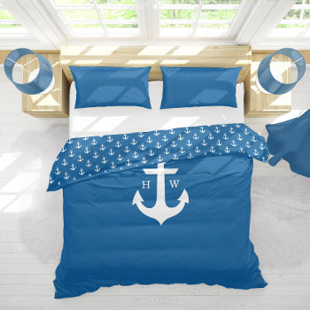 Bright Blue Anchor Nautical Monogram Duvet Cover by heartlockedhome at Zazzle