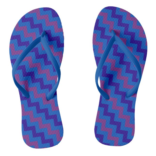 Bright Blue and Aubergine Diagonal Chevron Pattern Flip Flops (Footbed)