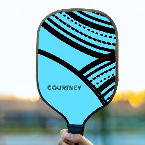 Bright Blue and Black Abstract Print with Name Pickleball Paddle