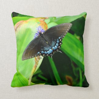 Bright Blue and Black butterfly Throw Pillow