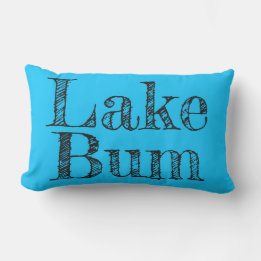 bright blue and black LAKE BUM typography Lumbar Pillow