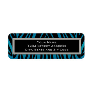 Bright Blue and Black Zebra Stripes Label