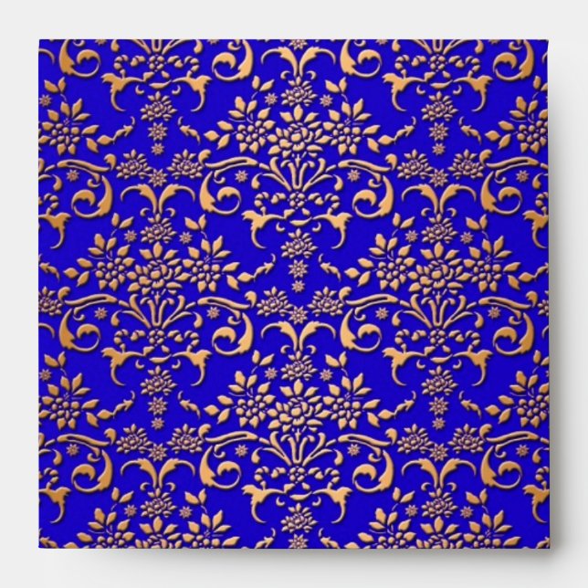 Bright Blue and Gold Fancy Damask Pattern Envelope (Front)