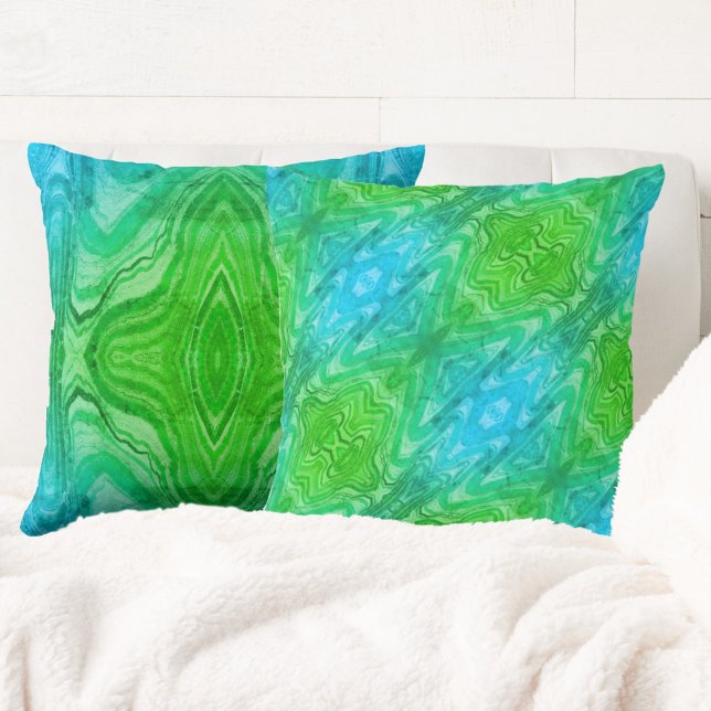 Bright Blue and Green Boho Chic Abstract Throw Pillow (Creator Uploaded)