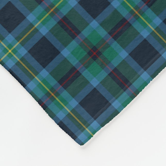 Bright Blue and Green Miller Clan Tartan Fleece Blanket (Corner)