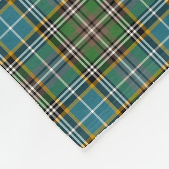 Bright Blue and Green Plaid Dowling Tartan Fleece Blanket (Corner)