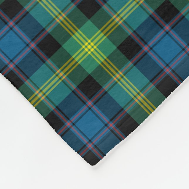 Bright Blue and Green Watson Clan Tartan Fleece Blanket (Corner)