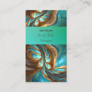 bright blue and green with peacock images business card