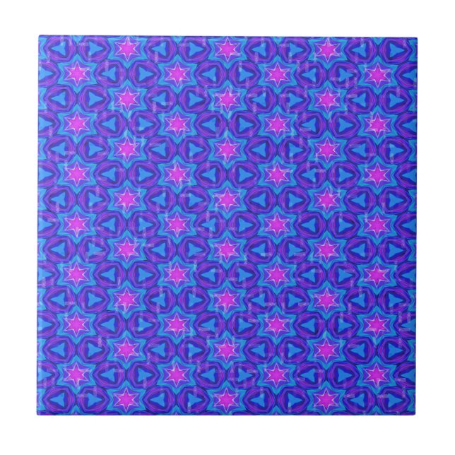 Bright blue and hot pink colorful pattern ceramic tile (Front)