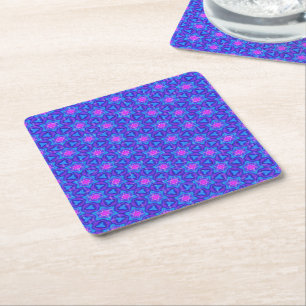 Bright blue and hot pink colorful pattern square paper coaster
