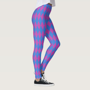 Bright Blue and Magenta Faux Patchwork Pattern Leggings