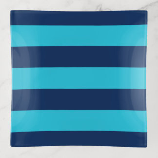 Bright Blue and Navy Blue Stripes Trinket Tray
