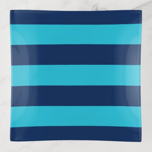 Bright Blue and Navy Blue Stripes Trinket Tray