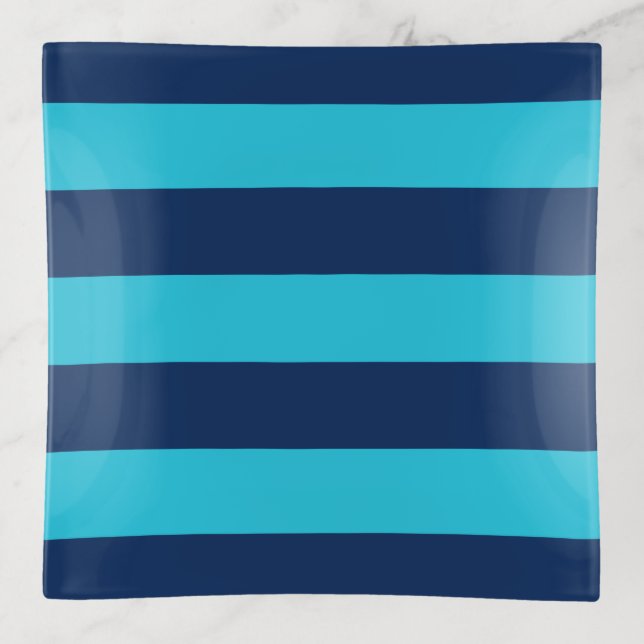 Bright Blue and Navy Blue Stripes Trinket Tray (Front)