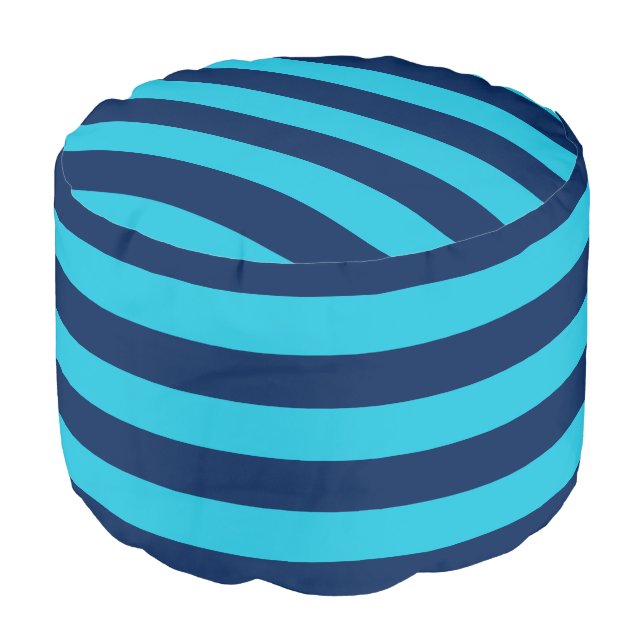 Bright Blue and Navy Stripes Pouf (Angled Front)