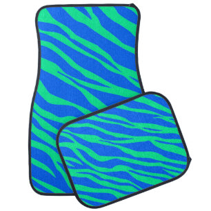 Bright Blue and Neon Green Zebra Striped Car Mat