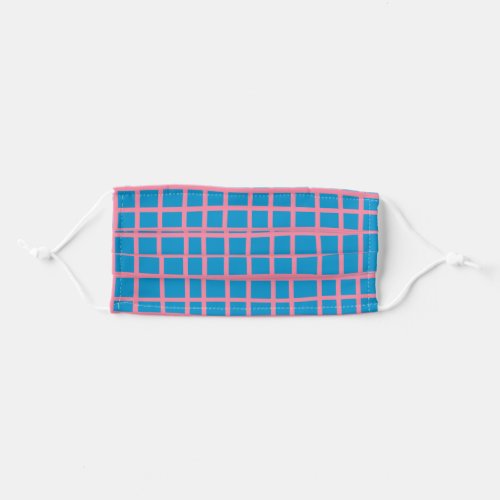 Bright Blue and Pink Abstract Grid Lines Pattern Adult Cloth Face Mask