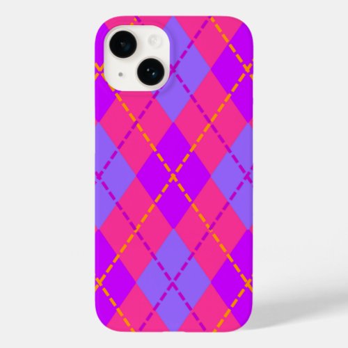Bright Blue and Pink Argyle Pattern Case_Mate iPhone 14 Case