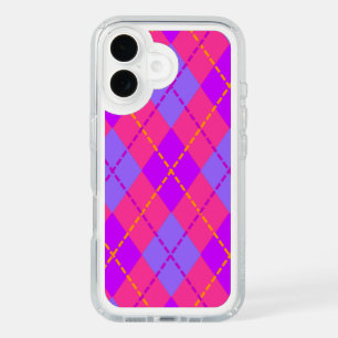 Bright Blue and Pink Argyle Pattern iPhone 16 Case